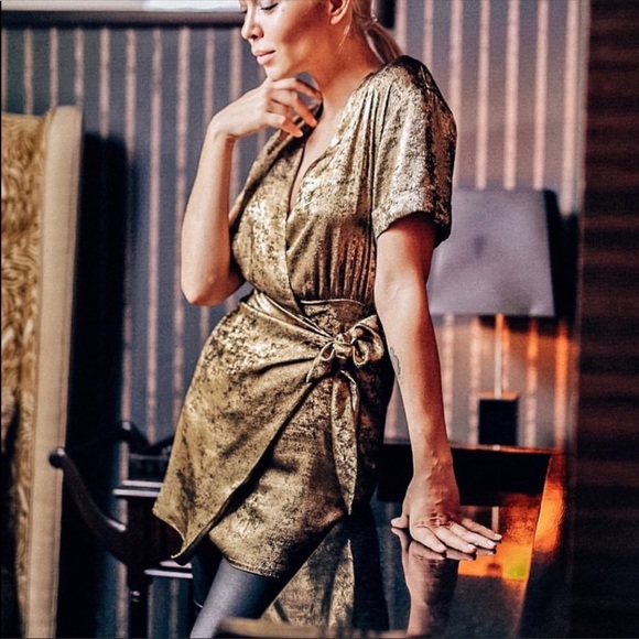 zara shiny wrap dress